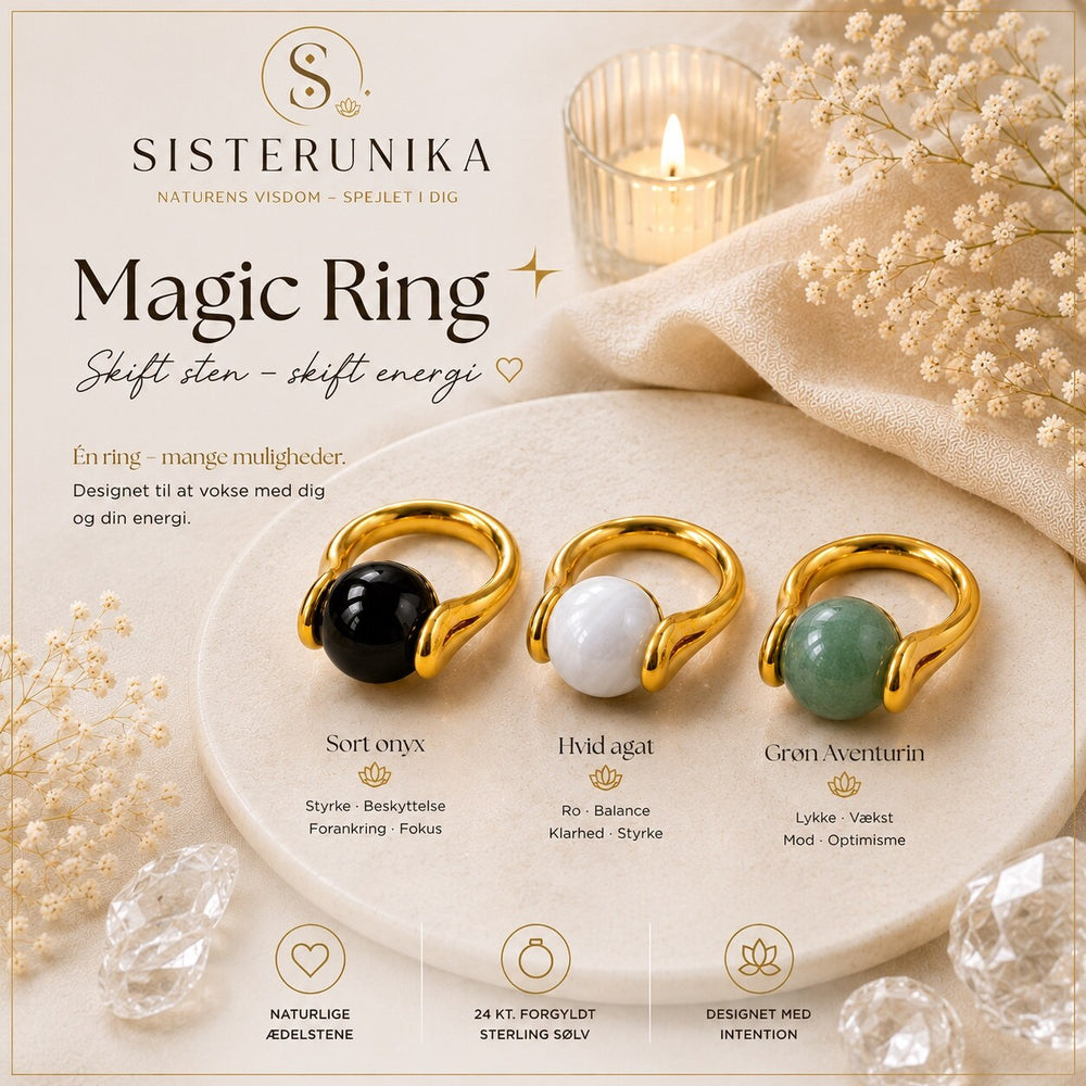 Magic Ring – Sort onyx, Hvid agat & Grøn aventurin
