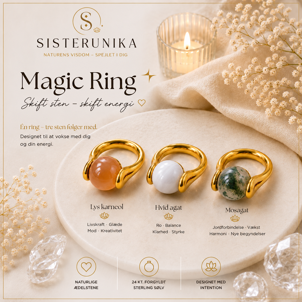 Magic Ring – Lys karneol, Hvid agat & Mosagat