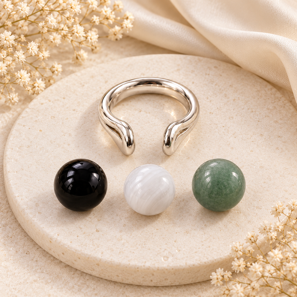 Magic Ring i sterling sølv – Sort onyx, Hvid agat & Grøn aventurin