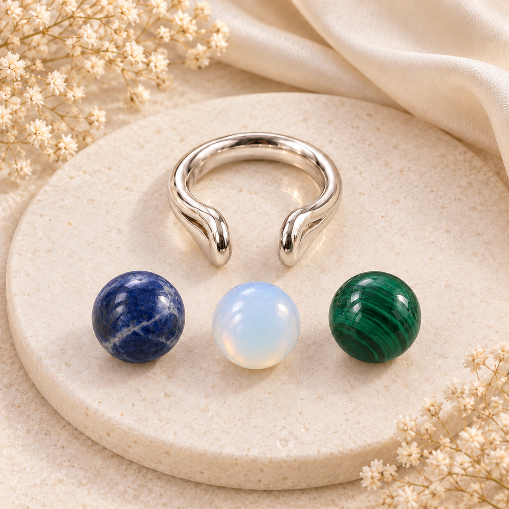Magic Ring i sterling sølv – Sodalit, Opalit & Malakit