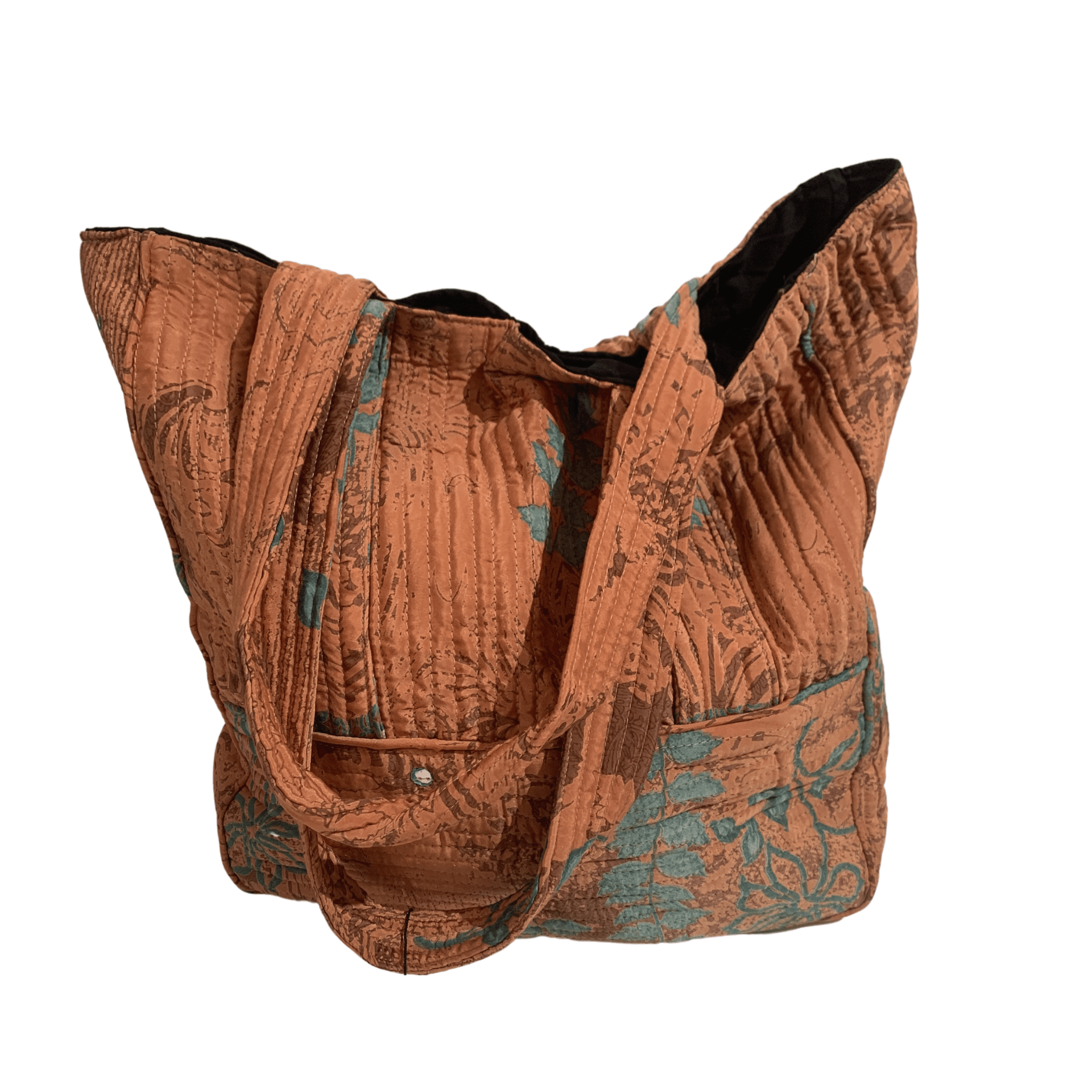 Let Luminans langsom Skønt quiltet taske lavet af vintage sari silke i brændt orange og grønne  farver fra Cofur